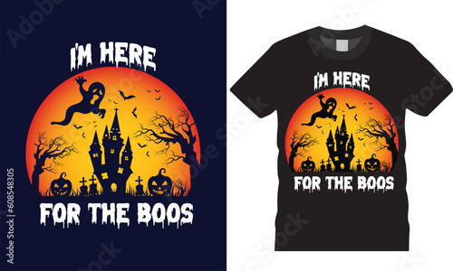 Halloween t-shirt design costume creative   Eye-catching high-quality Illustration Black cat Pumpkin, Scary trendy graphic badge typography quote t-shirt design vector. Ready for print, tee, template