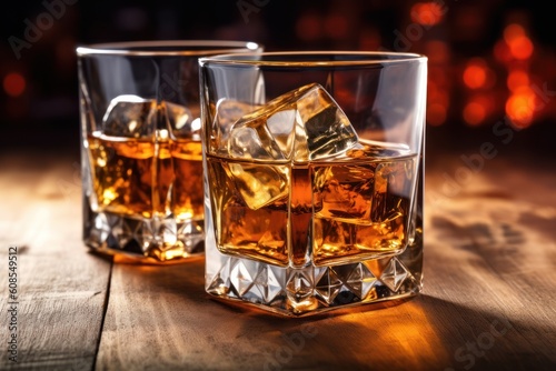 Brandy in the glass Glass of scotch whiskey and ice .Generated with AI