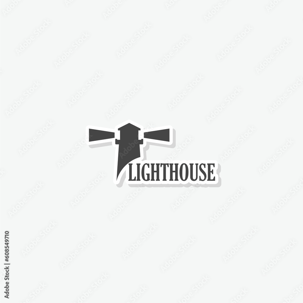 Lighthouse word logo icon sticker - obrazy, fototapety, plakaty 