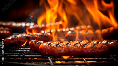 Sizzling Delights: Close-Up Flaming Grill at a Summer Barbecue
