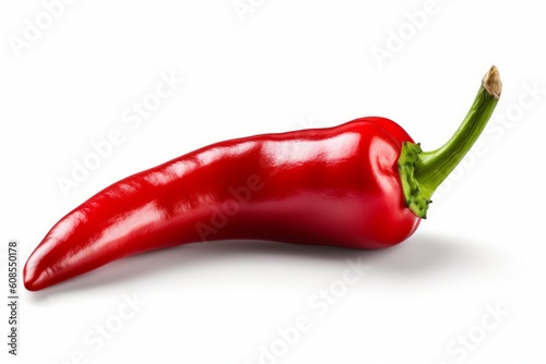 Red hot chili pepper with leaves. Isolated white background. Generative AI © nadunprabodana