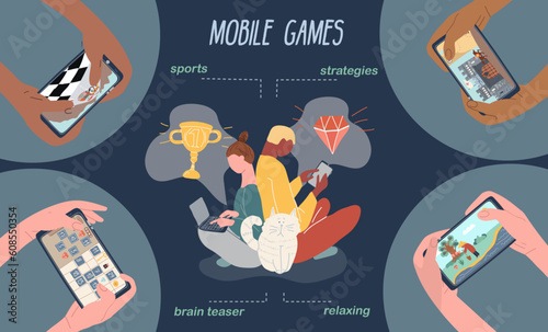 Mobile Games Flat Infographics