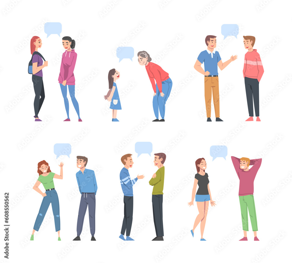 People Character Communicate with Dialogue Speech Bubble Vector Set