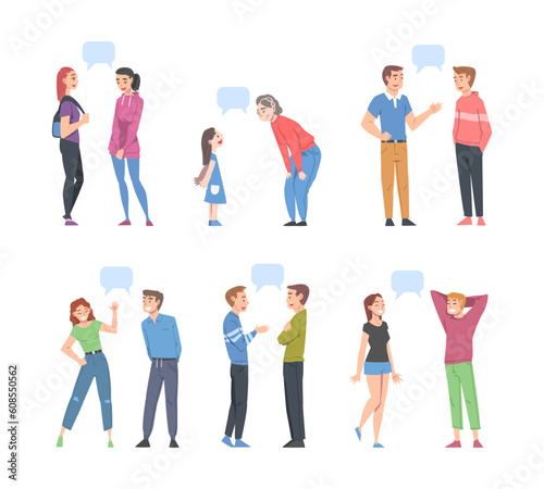 People Character Communicate with Dialogue Speech Bubble Vector Set