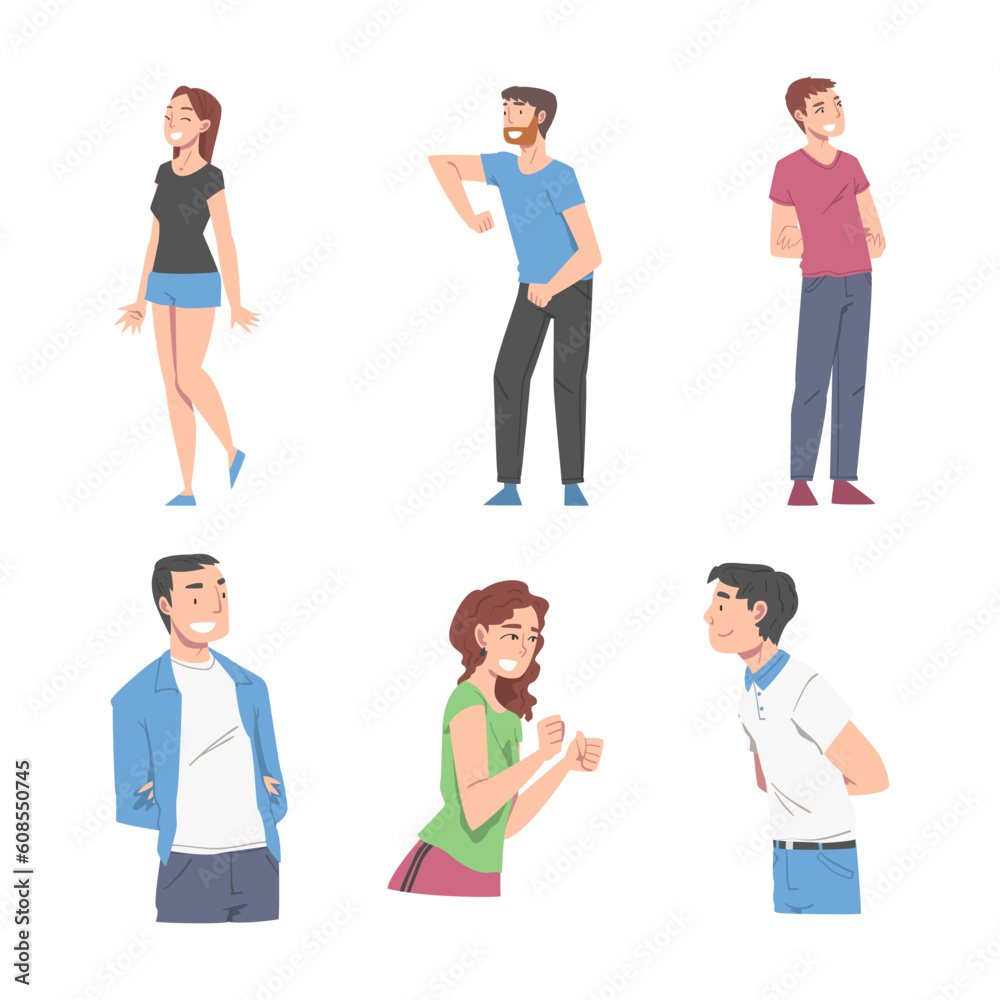 Happy Male and Female Character Smiling with Joy and Excitement Vector Set