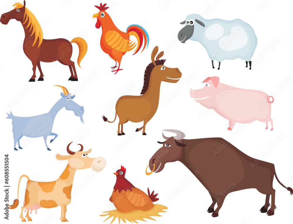 vector illustration of a farm animal set