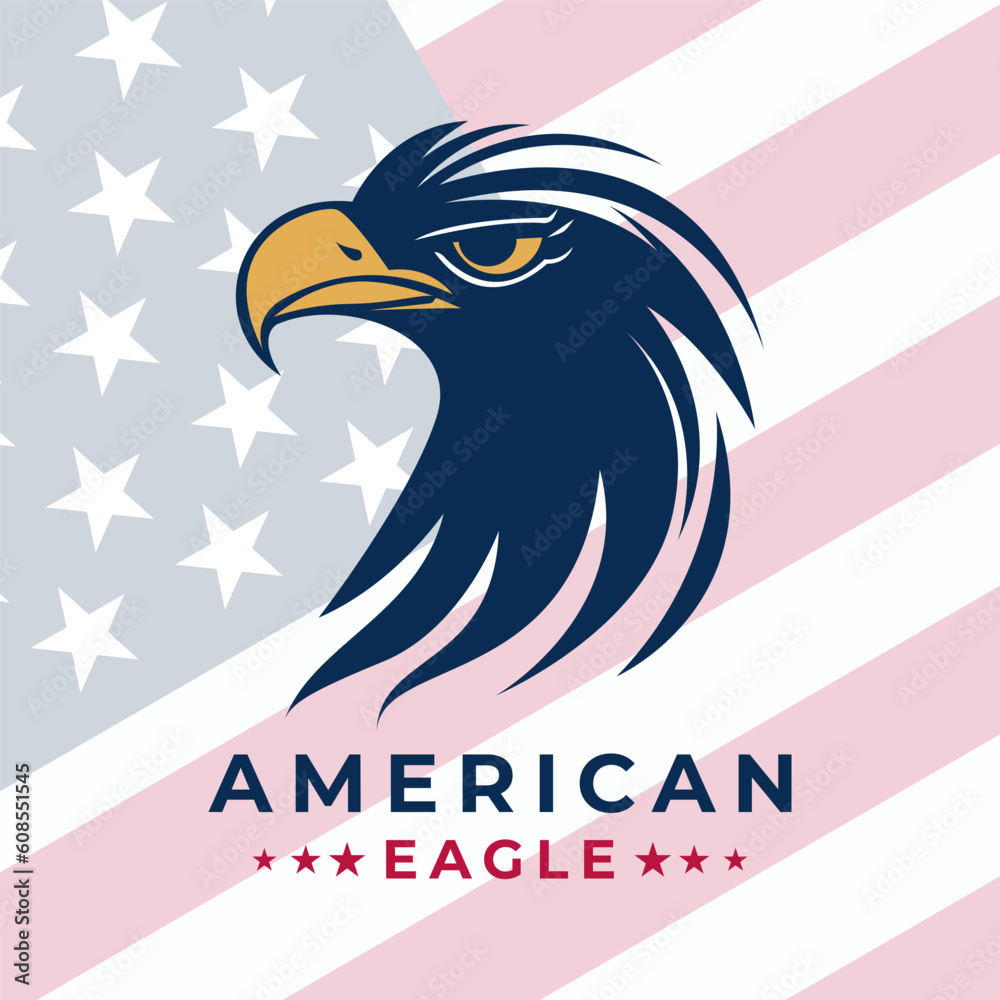 Obraz premium Vector Illustration of American Eagle Day. Eagle head logo minimal design on USA flag background