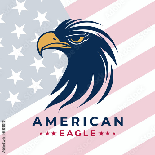 Vector Illustration of American Eagle Day. Eagle head logo minimal design on USA flag background