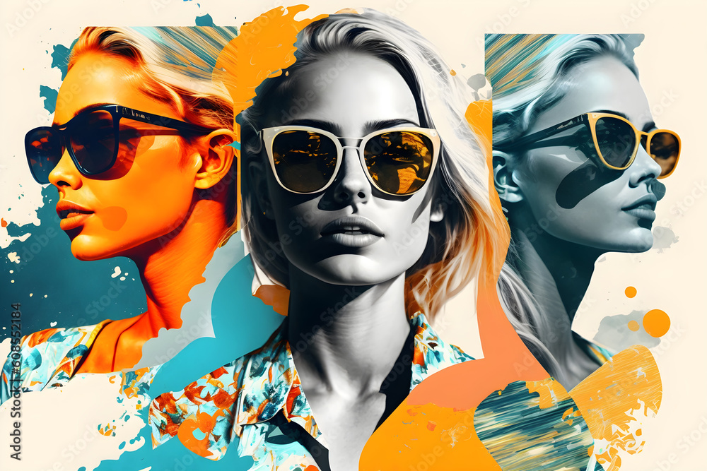 Fashion blonde woman wearing big trendy sunglasses Summer travel