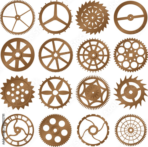 Set of vector elements for design - copper watch gears