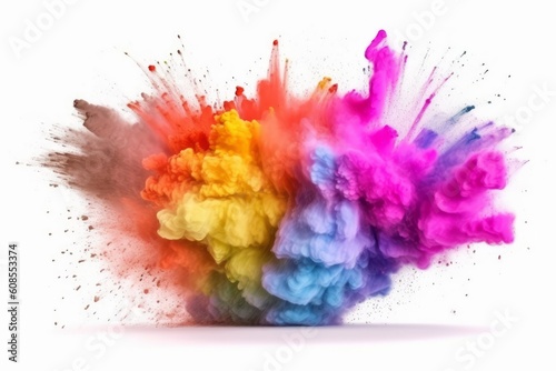 Colored powder explosion. Paint holi. Colorful rainbow. Generative AI © nadunprabodana