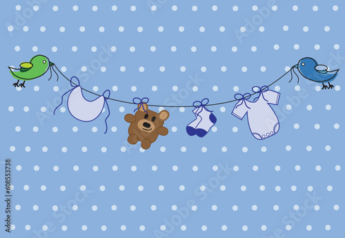 Cute blue baby boy shower invitation announcement