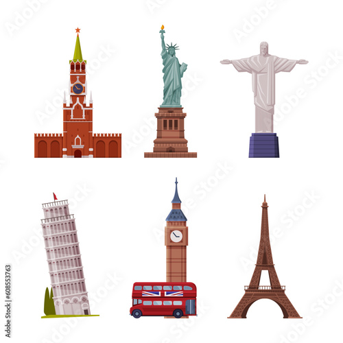 Travel and Tourism with Famous City Landmark Vector Set
