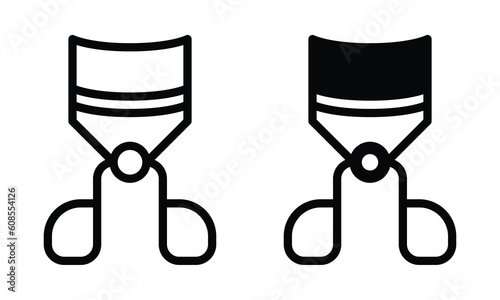 Eyelash curler icon with outline and glyph style.