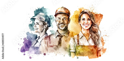 Group of workman in watercolor style , Generative Ai	