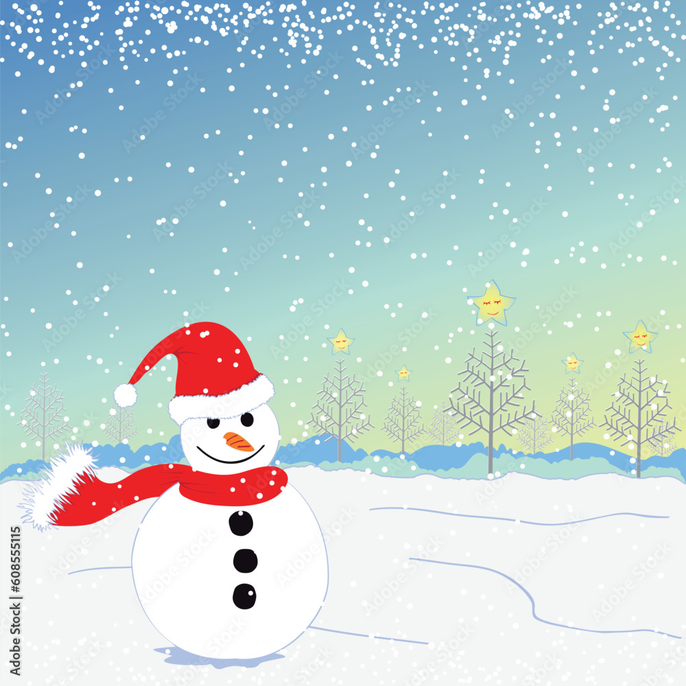 Christmas greeting snowman on white snow land Christmas greeting snowman on white snow land
