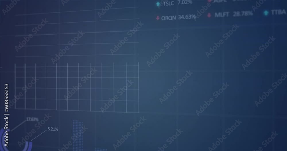 Animation of graphs, loading circles and trading boards against abstract background Animation of graphs, loading circles and trading boards against abstract background