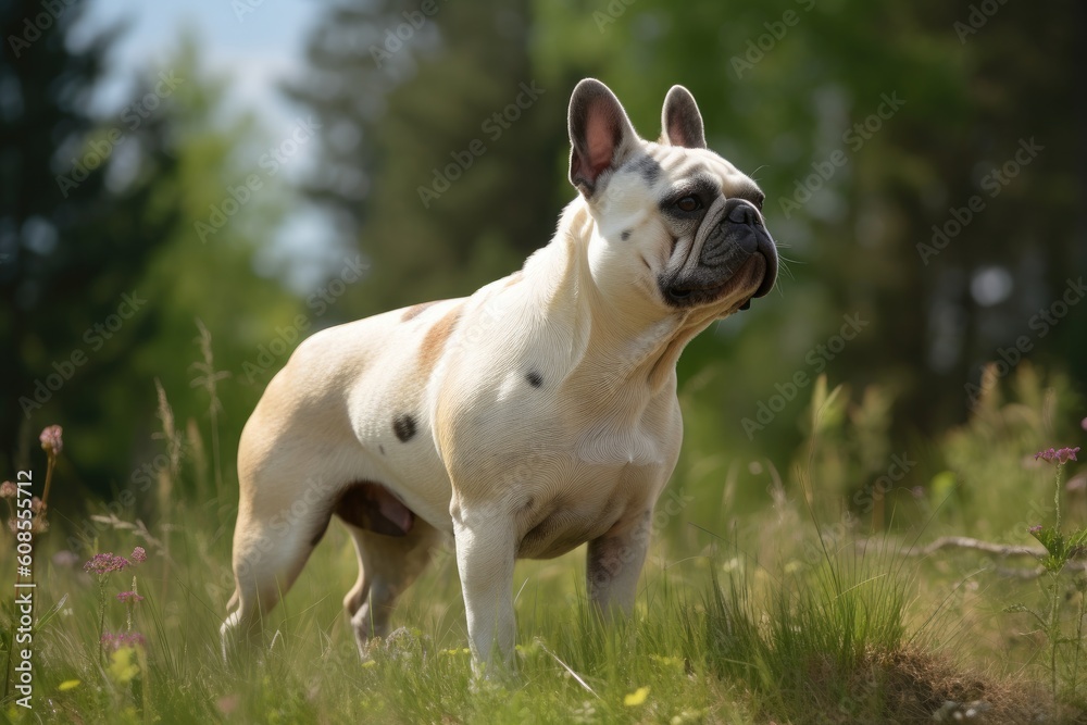 French bulldog standing on the meadow and looking at the camera AI Generated