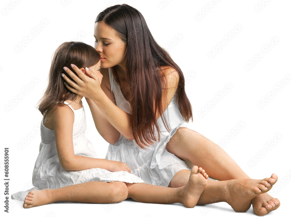 Happy mother and her daughter in white dress Happy mother and her daughter in white dress