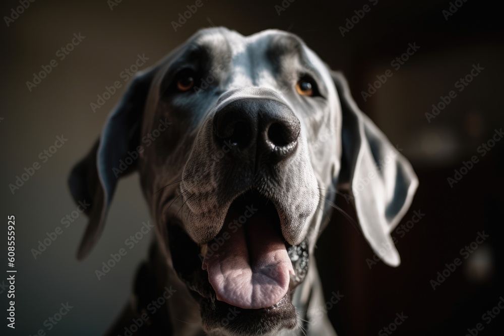 Portrait of a Great Dane dog. Shallow depth of field. AI Generated
