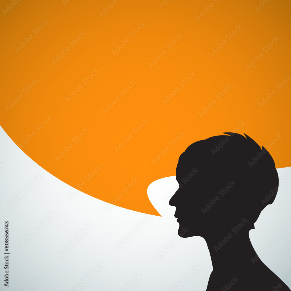 Abstract speaker silhouette with big orange bubble - place for your content