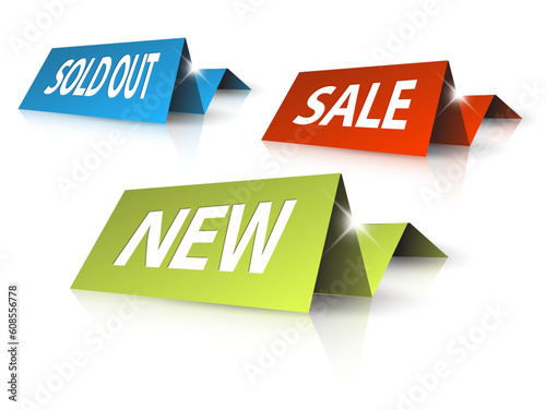 Colorful paper tag for eshop items - sold out, sale, new