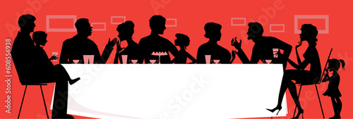 Silhouettes of a dinning family