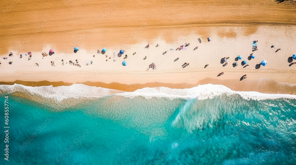 Aerial photo of summer beach and blue ocean, summer vacation, holiday. generative ai
