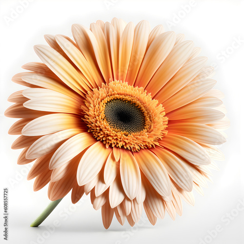 Bouquet of Gerbera daisy daisies flower plant with leaves isolated on white background. 3D rendering. Flat lay, top view. macro closeup 