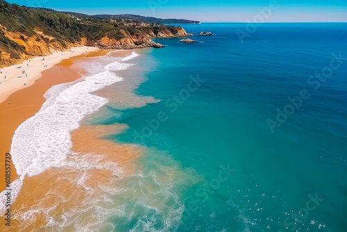Aerial photo of summer beach and blue ocean, summer vacation, holiday. generative ai