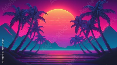 Wallpaper Mural A beautiful sunset with palm trees in the foreground. Generative ai Torontodigital.ca
