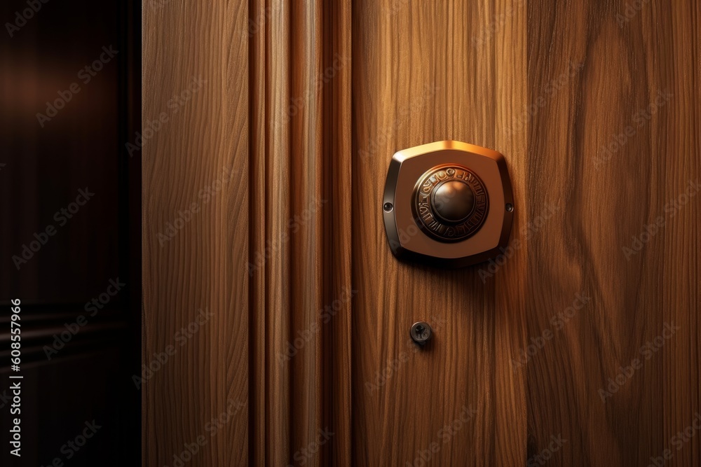 Doorway with digital locking on a sturdy wood door. Digital security at its finest. Generative AI Doorway with digital locking on a sturdy wood door. Digital security at its finest. Generative AI