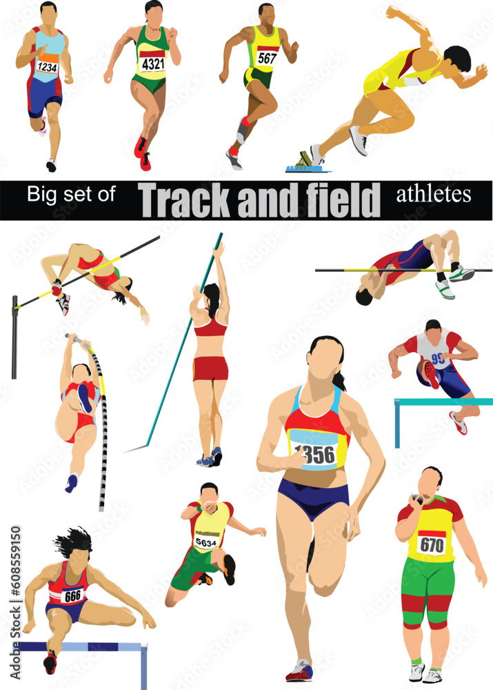 Big cet of Track and field athletes. Vector illustration. Big cet of Track and field athletes. Vector illustration.