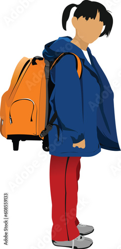 School girl is going to school. Back to school. Vector illustration