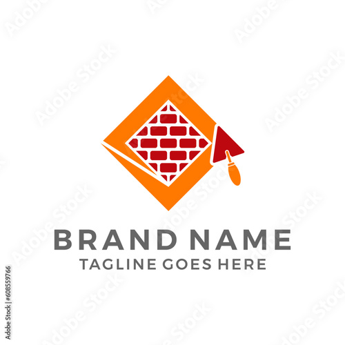 Masonry brick wall finishing logo template