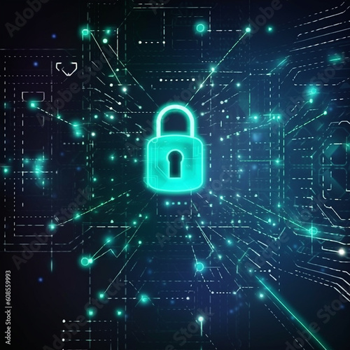 Cyber security concept. Padlock on circuit board. Vector illustration