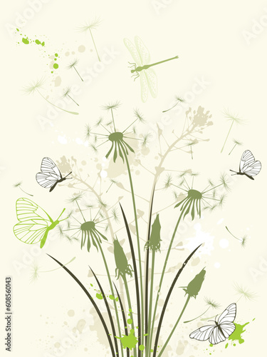 green floral background with dandelion