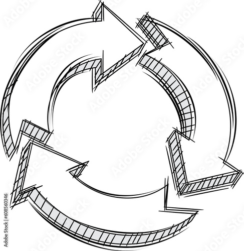 Vector doodle of three circular arrows