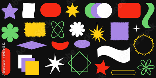 Shape set y2k style for banner. Y2k aesthetic.Shape set y2k style for decoaration.Simple shapes.Shape set y2k style for poster.Trendy geometric forms.Trendy 90s.