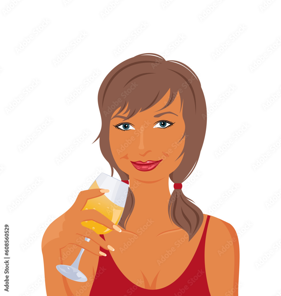 Illustration pretty girl with beverage - vector Illustration pretty girl with beverage - vector