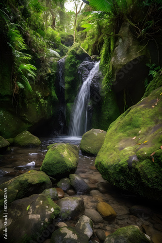 Tropical waterfall with rocks and green moss © sam