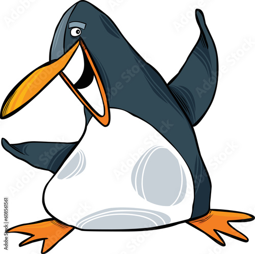 cartoon illustration of happy funny emperor penguin