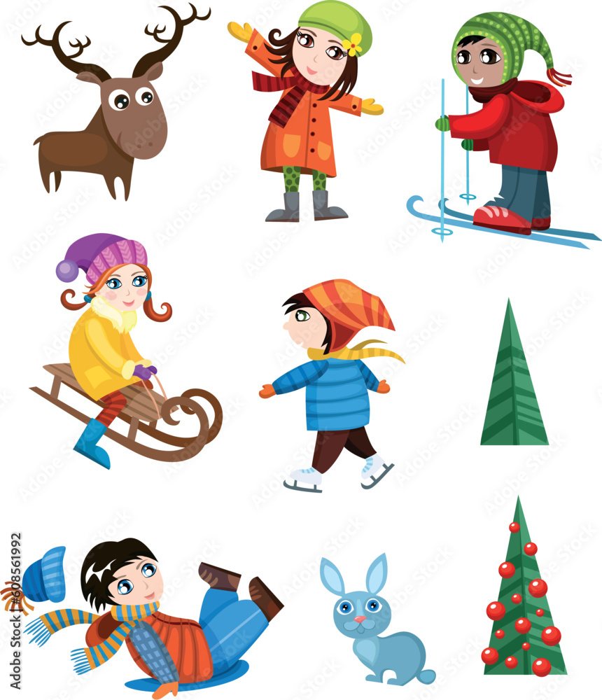 Fototapeta premium vector illustration of a winter set