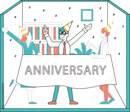 会社の創立記念を祝うビジネスパーソンのイラスト