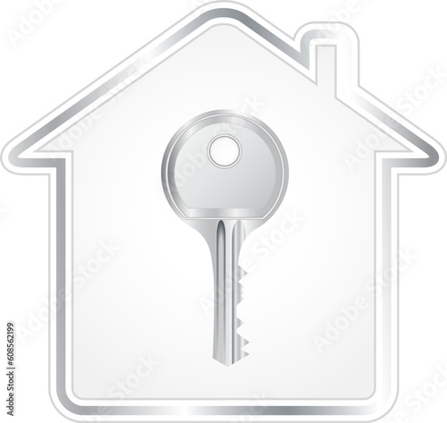 beautiful silver key in metallic house silhouette