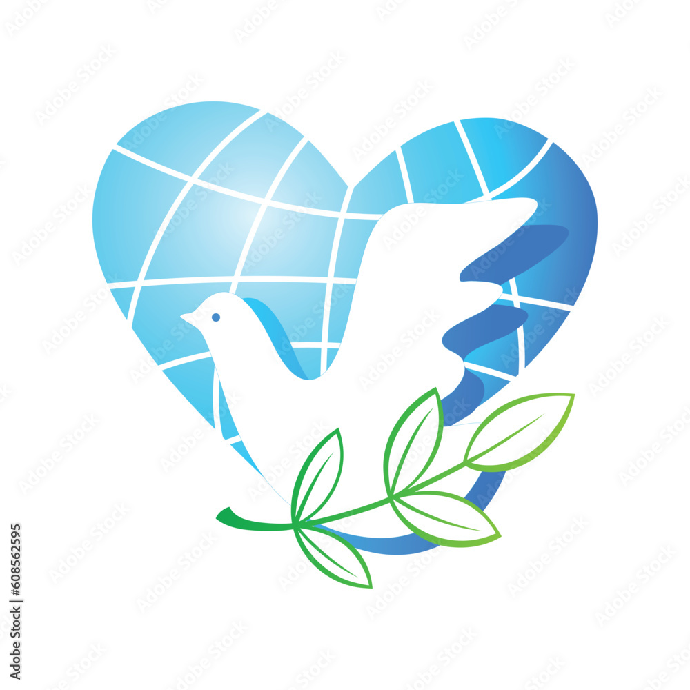 Peace on Earth - the traditional symbols - the planet of a heart, a dove with a green branch. Vector. Peace on Earth - the traditional symbols - the planet of a heart, a dove with a green branch. Vector.