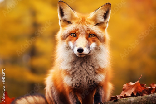 Red fox (Vulpes vulpes) in winter forest with Generative AI.