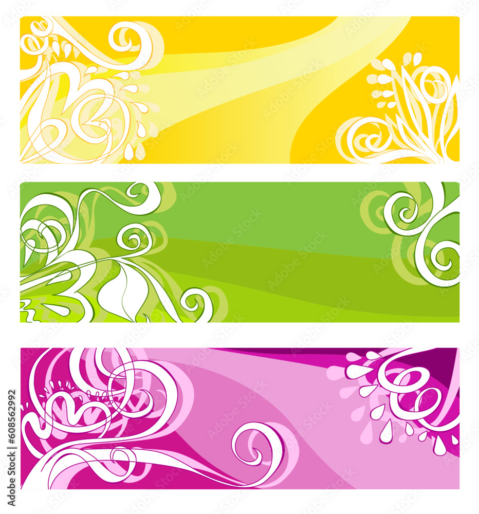 Bright banners with floral elements. Vector illustration