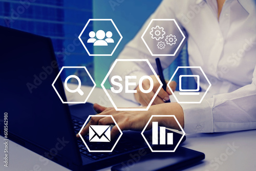 SEO Search Engine Optimization Marketing Technology concept background.