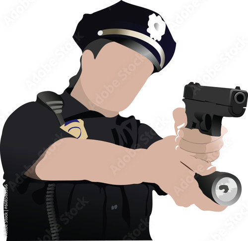 Police woman looking forward  isolated on white. Vector illustration